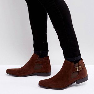 ASOS Chelsea Boots in Brown Faux Suede w| Strap Men's 8 | New